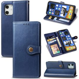 Mobigear Snap Button iPhone 12 Hoesje Bookcase Portemonnee - Blauw