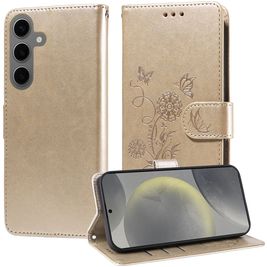 Mobigear Flowers Samsung Galaxy S25 Hoesje Bookcase Portemonnee - Goud