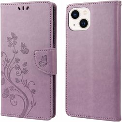 Mobigear Flowers iPhone 14 Plus Hoesje Bookcase Portemonnee - Paars