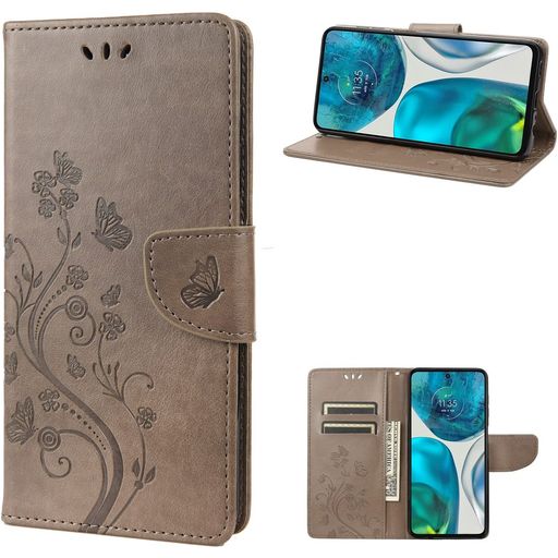Mobigear Flowers Motorola Moto G82 Hoesje Bookcase Portemonnee - Grijs