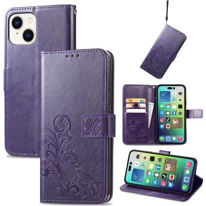 Mobigear Clover iPhone 15 Plus Hoesje Bookcase Portemonnee - Paars