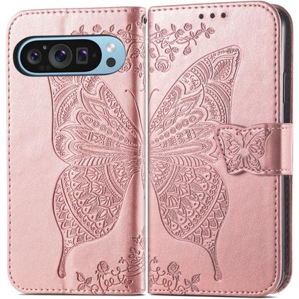 Mobigear Butterfly Google Pixel 9 Hoesje Bookcase Portemonnee - Roségoud