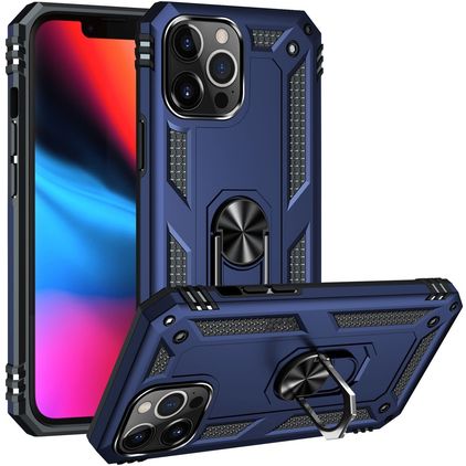 Mobigear Armor Ring iPhone 14 Pro Max Hoesje Hardcase Backcover Shockproof met Ringhouder - Blauw