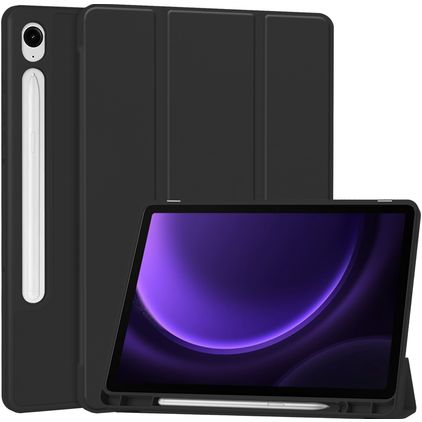 Mobigear Tri-Fold Gel Samsung Galaxy Tab S9 FE Hoes TPU,Kunstleer Bookcase + Stylus Houder - Zwart