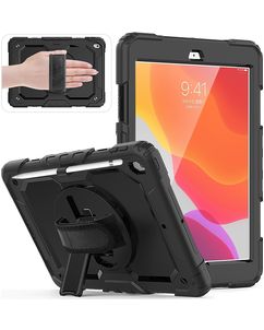 Mobigear SureGrip Xtreme iPad 9 (2021) Hoes Hard Kunststof,Siliconen Backcover + Stylus Houder + Schouderband + Standaard - Zwart