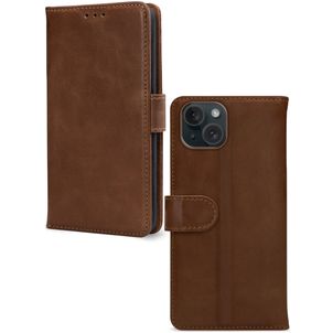 Mobilize Wallet iPhone 15 Hoesje Echt Leer Bookcase Portemonnee - Bruin