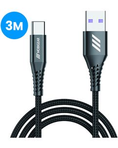 Mobigear Nylon USB-A naar USB-C Kabel 3 m - Zwart
