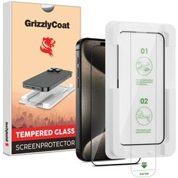 GrizzlyCoat Easy Fit iPhone 15 Pro Max Glazen Screenprotector - Case Friendly + Installatie Frame - Zwart