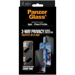 PanzerGlass FastFit iPhone 17 Pro Max Glazen Screenprotector Privacy - Case Friendly + Installatie Frame - Zwart