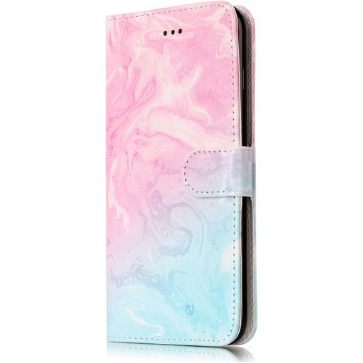 Mobigear Marble iPhone 8 Plus Hoesje Bookcase Portemonnee - Blauw / Roze