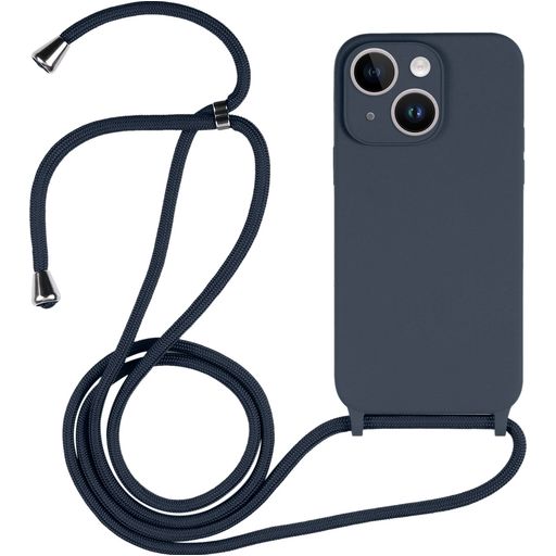 Mobigear Lanyard iPhone 15 Plus Siliconen Hoesje met koord - Donkerblauw