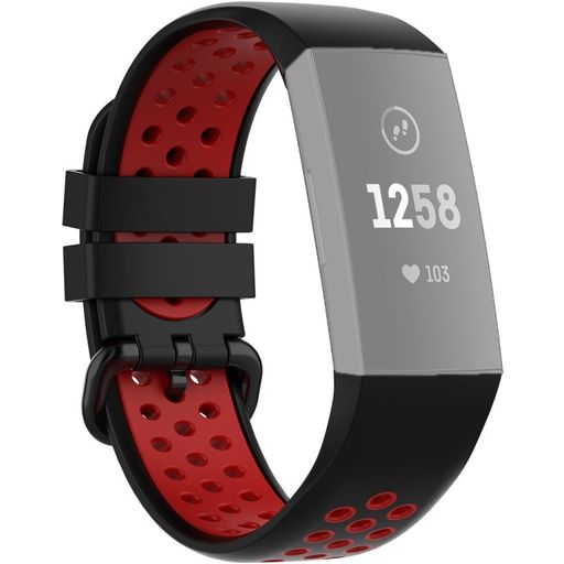 Mobigear Sport Plus Buckle Siliconen Fitbit Charge 3 Bandje Gespsluiting - Zwart / Rood