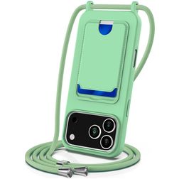 Mobigear Lanyard Card iPhone 17 Pro Siliconen Hoesje met koord en Pasjeshouder - Groen