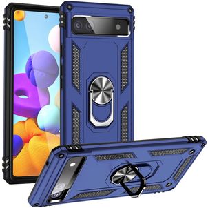 Mobigear Armor Ring Google Pixel 6a Hoesje Hardcase Backcover Shockproof met Ringhouder - Blauw