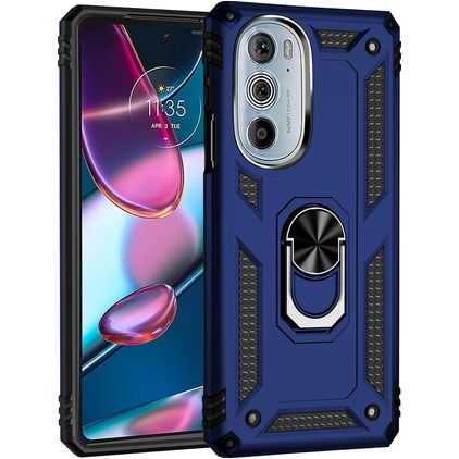 Mobigear Armor Ring Motorola Edge 30 Pro Hoesje Hardcase Backcover Shockproof met Ringhouder - Blauw