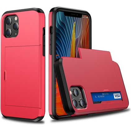 Mobigear Card iPhone 12 Pro Hoesje Hardcase Backcover Shockproof met Pasjeshouder - Rood