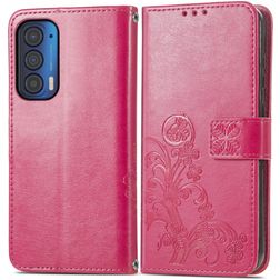 Mobigear Clover Motorola Edge (2021) Hoesje Bookcase Portemonnee - Magenta