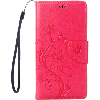 Mobigear Flowers iPhone 8 Hoesje Bookcase Portemonnee - Magenta