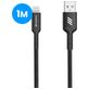 Mobigear Nylon USB-A naar Apple Lightning Kabel MFI 1 Meter - Zwart