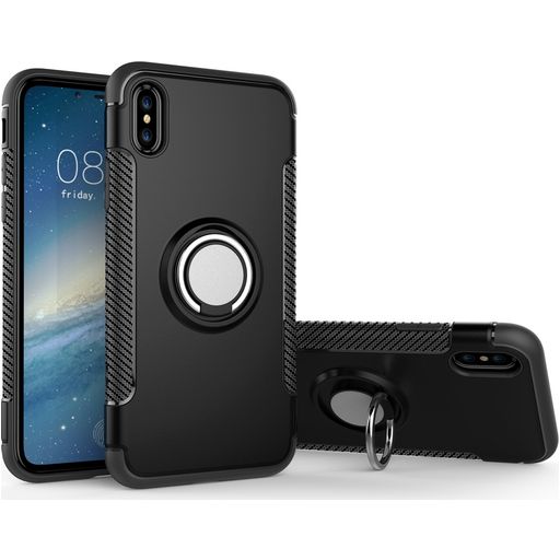 Mobigear Armor Ring iPhone XS Hoesje Hardcase Backcover Shockproof met Ringhouder - Zwart