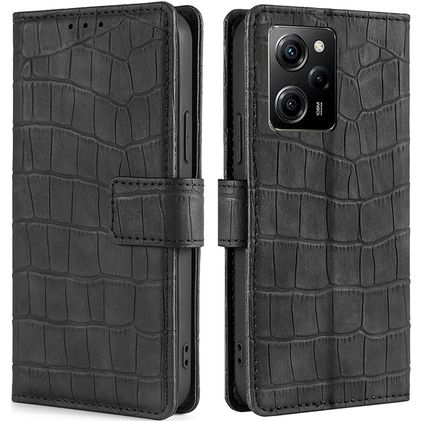 Mobigear Croco POCO X5 Pro Hoesje Bookcase Portemonnee - Zwart