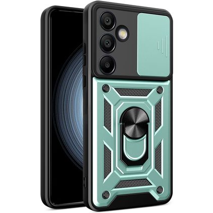 Mobigear Armor Ring Cam Slide Samsung Galaxy S24 FE Hoesje Hardcase Backcover Shockproof met Ringhouder en Camera Slider - Groen