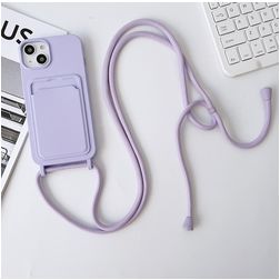 Mobigear Lanyard Card iPhone 15 Siliconen Hoesje met koord en Pasjeshouder - Paars