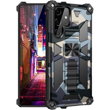Mobigear Armor Stand Samsung Galaxy S22 Ultra Hoesje Hardcase Backcover Shockproof met Standaard - Blauw