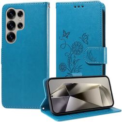 Mobigear Flowers Samsung Galaxy S25 Ultra Hoesje Bookcase Portemonnee - Blauw