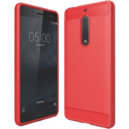 Mobigear Brushed Slim Nokia 5 Hoesje Flexibel TPU Backcover - Rood
