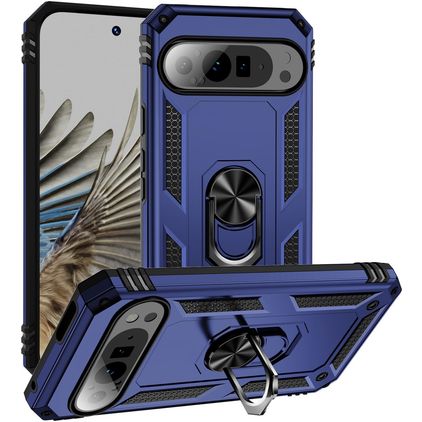Mobigear Armor Ring Google Pixel 9 Pro XL Hoesje Hardcase Backcover Shockproof met Ringhouder - Blauw