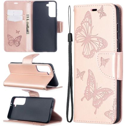 Mobigear Butterfly Samsung Galaxy S21 Hoesje Bookcase Portemonnee - Roségoud