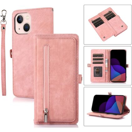 Mobigear Zipper iPhone 14 Plus Hoesje Bookcase Portemonnee - Roségoud