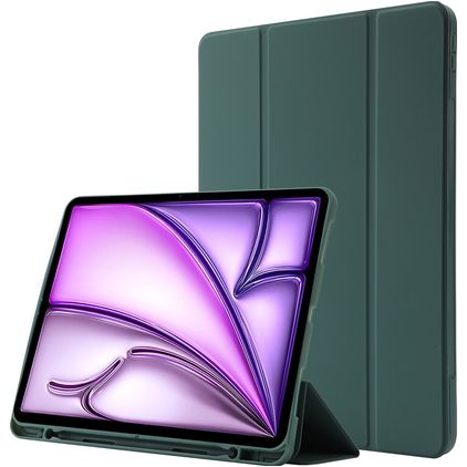 Mobigear Tri-Fold Gel iPad Air 13 Inch (2025) Hoes TPU,Kunstleer Bookcase + Stylus Houder - Groen