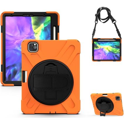 Mobigear SureGrip XGuard iPad Air 4 (2020) Hoes Hard Kunststof,Siliconen Backcover + Stylus Houder + Schouderband + Standaard - Oranje