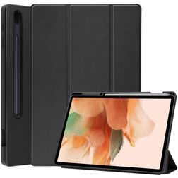 Mobigear Tri-Fold Gel Samsung Galaxy Tab S7 FE Hoes TPU,Kunstleer Bookcase + Stylus Houder - Zwart