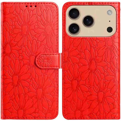 Mobigear Flowers iPhone 17 Pro Max Hoesje Bookcase Portemonnee - Rood