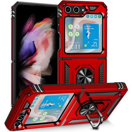 Mobigear Armor Ring Samsung Galaxy Z Flip 5 Hoesje Hardcase Backcover Shockproof met Ringhouder - Rood