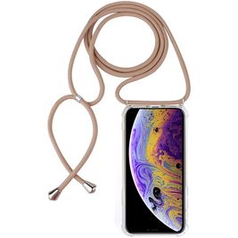 Mobigear Lanyard iPhone XS Flexibel TPU Hoesje met koord - Transparant / Bruin
