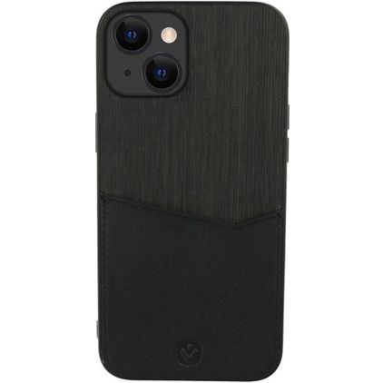 Valenta Card Slot iPhone 13 Hoesje Echt Leer Backcover met Pasjeshouder - Zwart