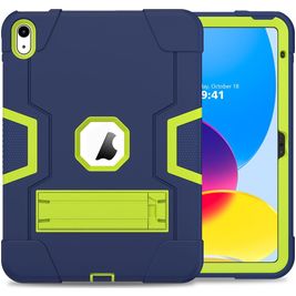 Mobigear ShieldStand iPad 10 (2022) Hoes Hard Kunststof,Siliconen Backcover + Standaard - Groen / Marineblauw