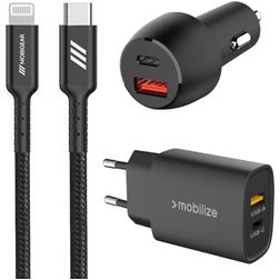 Mobigear Essentials Oplader + Autolader + Apple Lightning Kabel 1 Meter Power Delivery 48W - Zwart