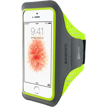 Mobiparts Comfort Fit Telefoonhouder Hardlopen iPhone SE (2016) Sport Hoesje Neopreen Sportarmband - Neon Green