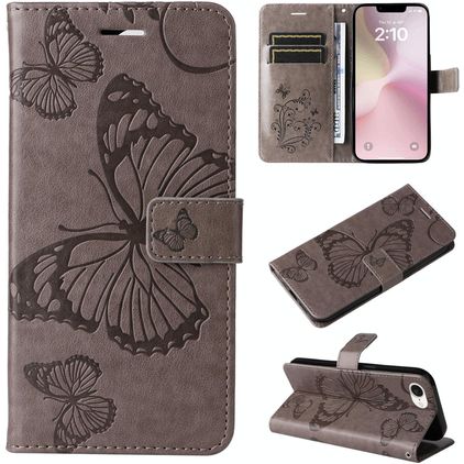 Mobigear Butterfly iPhone 17e Hoesje Bookcase Portemonnee - Grijs