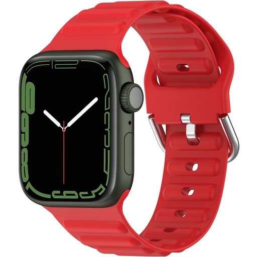 Mobigear Bumpy Siliconen Apple Watch Bandje Gespsluiting - 42/41/40/38 mm - Rood