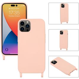 Mobigear Lanyard iPhone 14 Pro Max Siliconen Hoesje met koord - Roze Mobigear Lanyard iPhone 14 Pro Max Siliconen Hoesje met koord - Roze