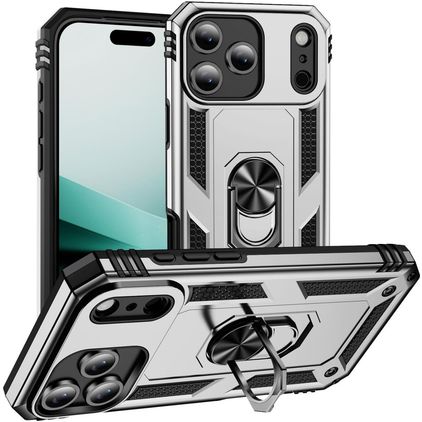 Mobigear Armor Ring iPhone 18 Pro Hoesje Hardcase Backcover Shockproof met Ringhouder - Zilver