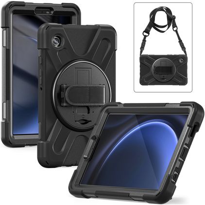 Xccess Survivor All-round Samsung Galaxy Tab A9 (2023) Hoes Hard kunststof / Siliconen Backcover + Schouderband + Standaard - Zwart