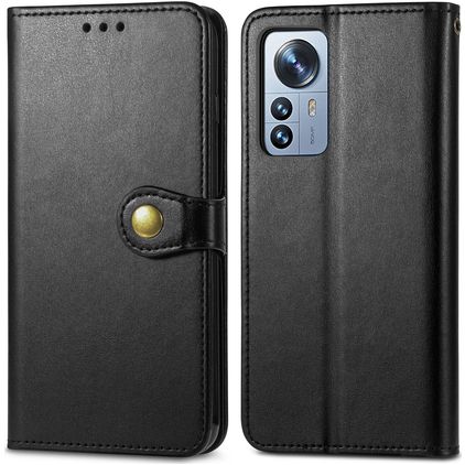 Mobigear Snap Button Xiaomi 12 Pro Hoesje Bookcase Portemonnee - Zwart