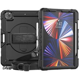 Mobigear SureGrip Xtreme iPad Pro 12.9 Inch (2018) Hoes Hard Kunststof,Siliconen Backcover + Stylus Houder + Schouderband + Standaard - Zwart